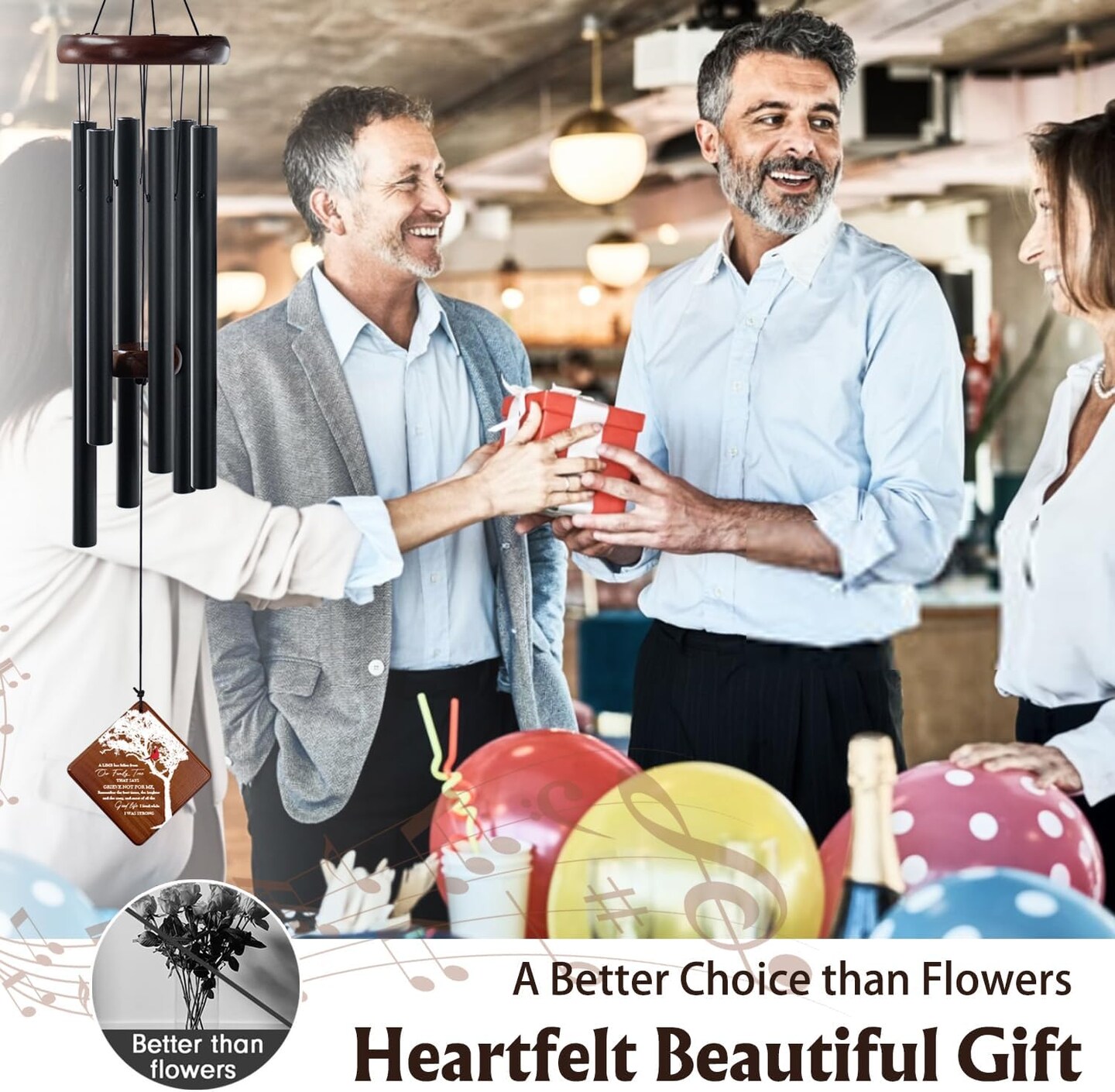 Memorial Wind Chimes for Loss of Loved One, 36&#x22; Sympathy Gifts for Loss of Dad Father Brother Friends, Bereavement Outdoor Classic Black Windchimes Suitable for Garden, Patio Decoration