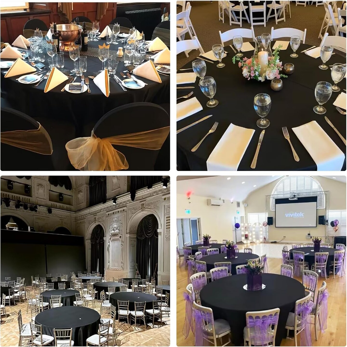 4 Pack 90 Inch Black Round Tablecloths – Washable Polyester Table Covers for Weddings, Dining, Buffets, Parties, and Banquets