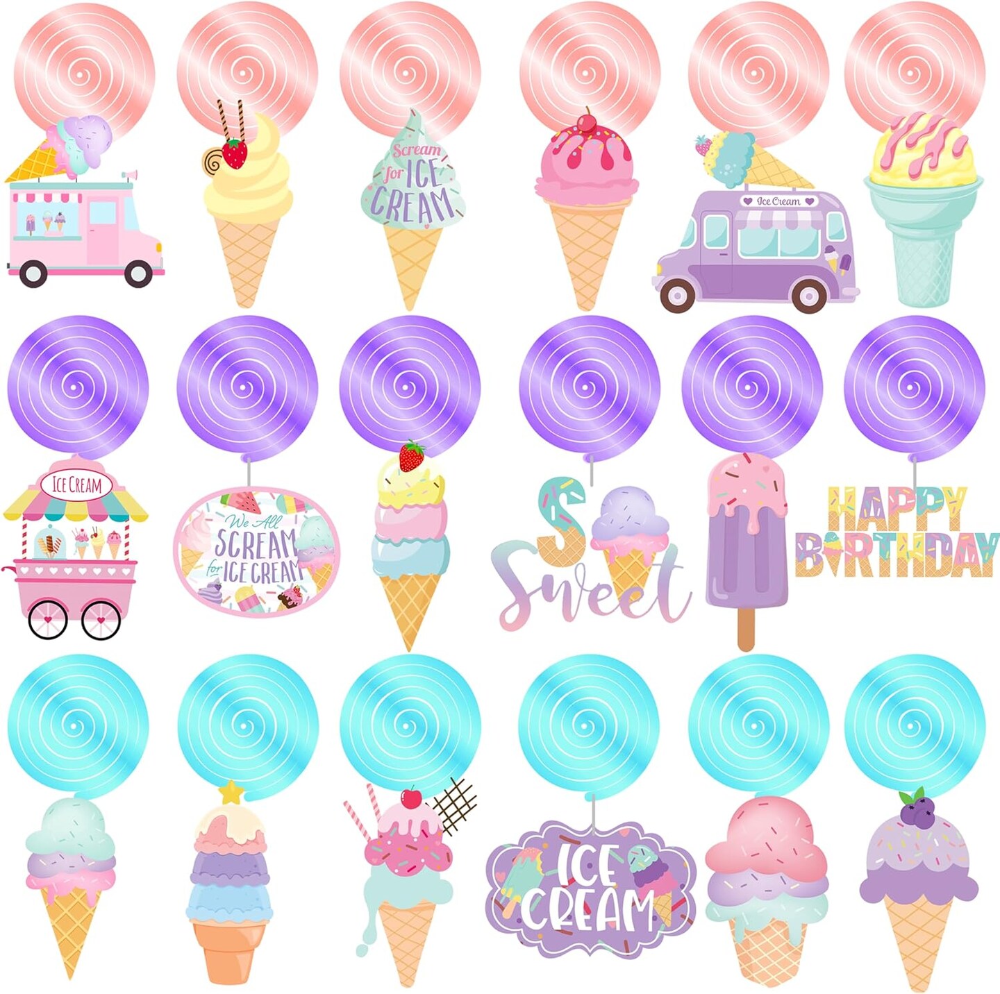Ice Cream Party Hanging Swirls Ice Cream Birthday Party Decorations 20pcs Summer Ice Cream Party Hanging Decor Ice Cream Cone Swirls Streamer for Summer Theme Baby Shower Supplies