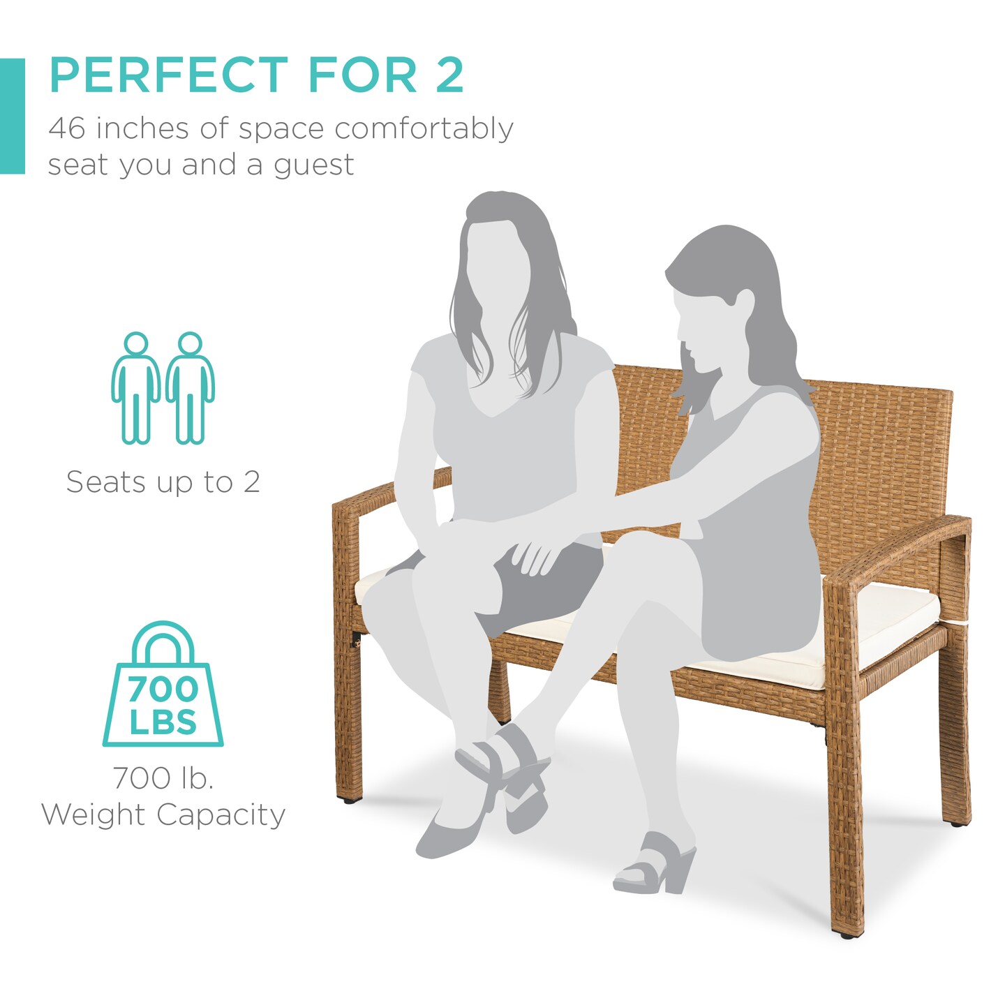 Best Choice Products 2-Person Outdoor Wicker Bench Garden Patio Porch Furniture w/ 700lb Capacity, Cushion