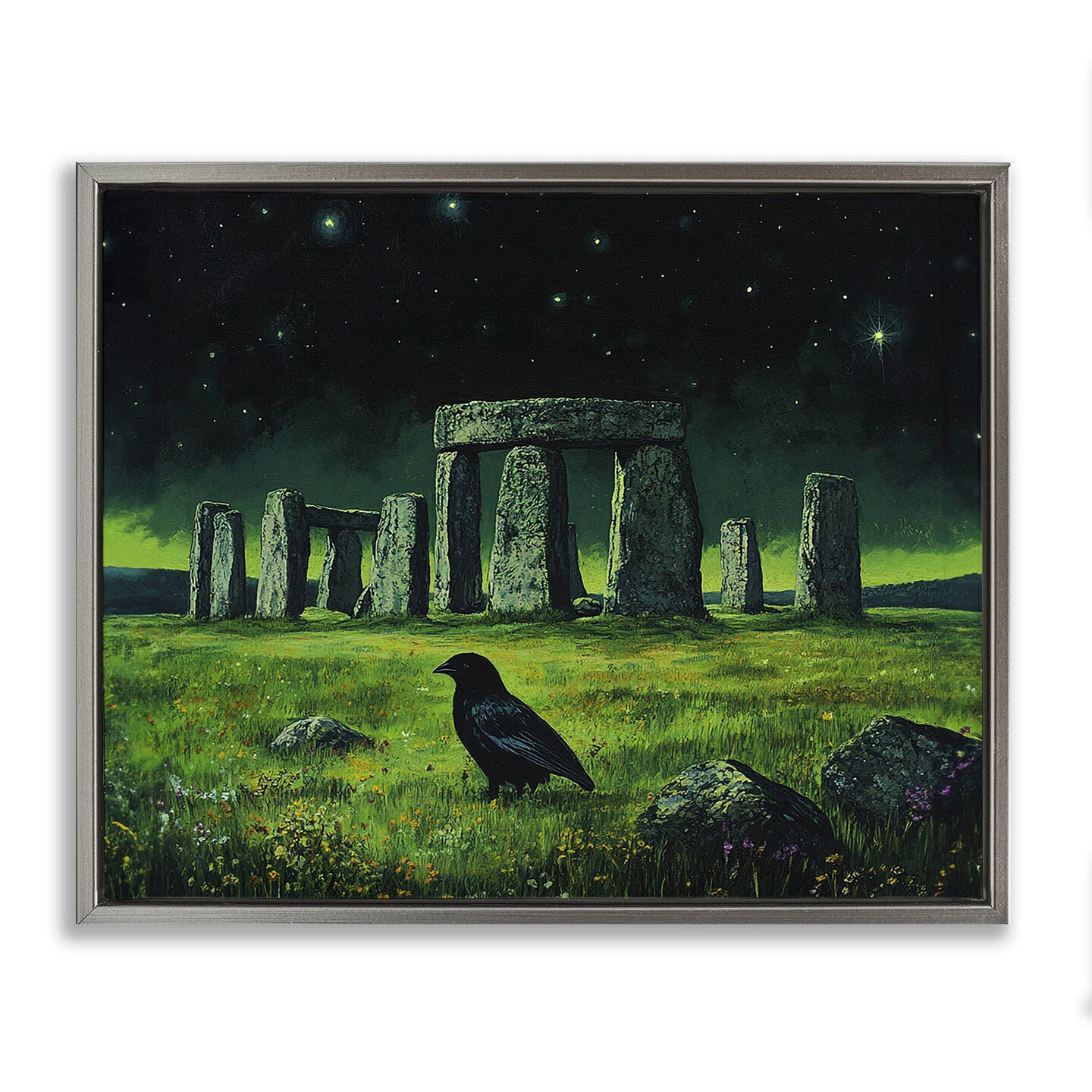 Stupell Industries Crow &#x26; Stonehenge at Night Floating Frame Design by Tom Crehan