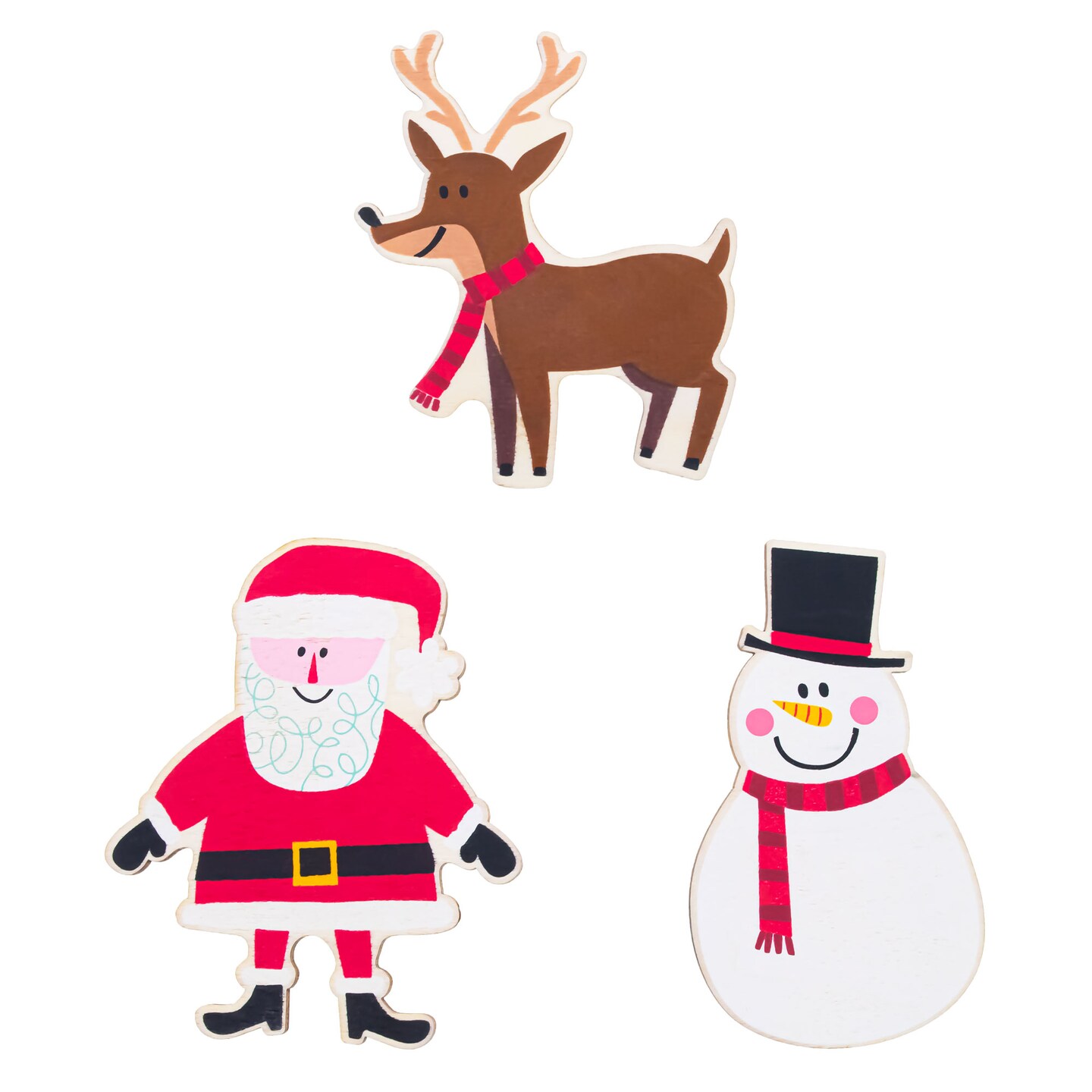 Set of 3 Painted Wooden Santa Cutout DIY Craft 4.9 Inches