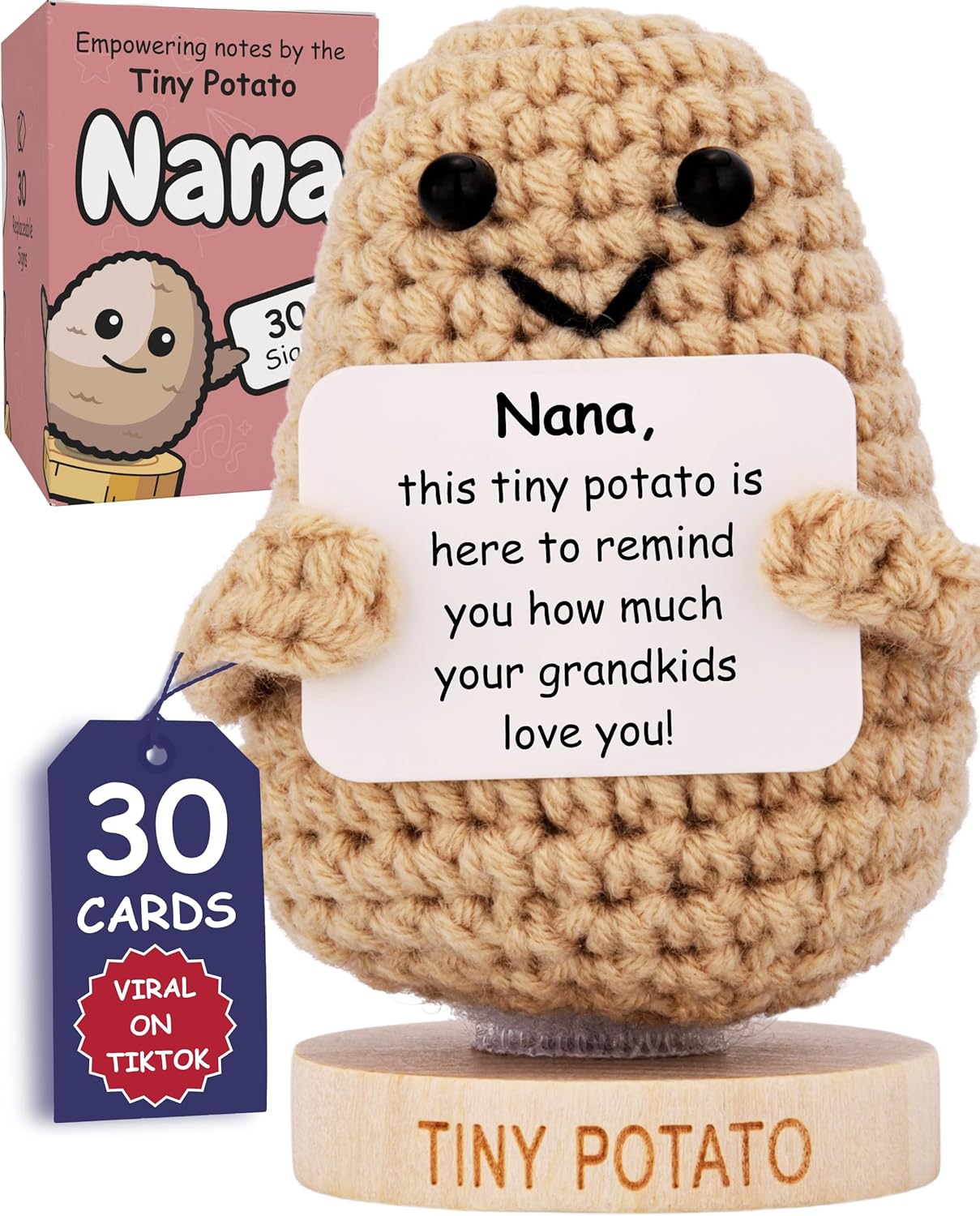 Nana Gift for Mothers Day &#x2013; Crochet Positive Potato with 30 Signs for Grandma, Thoughtful Mother&#x27;s Day Gifts for Nana, Birthday Gift from Grandkids, Granddaughter, Grandson - Best Nana Ever Gifts Idea