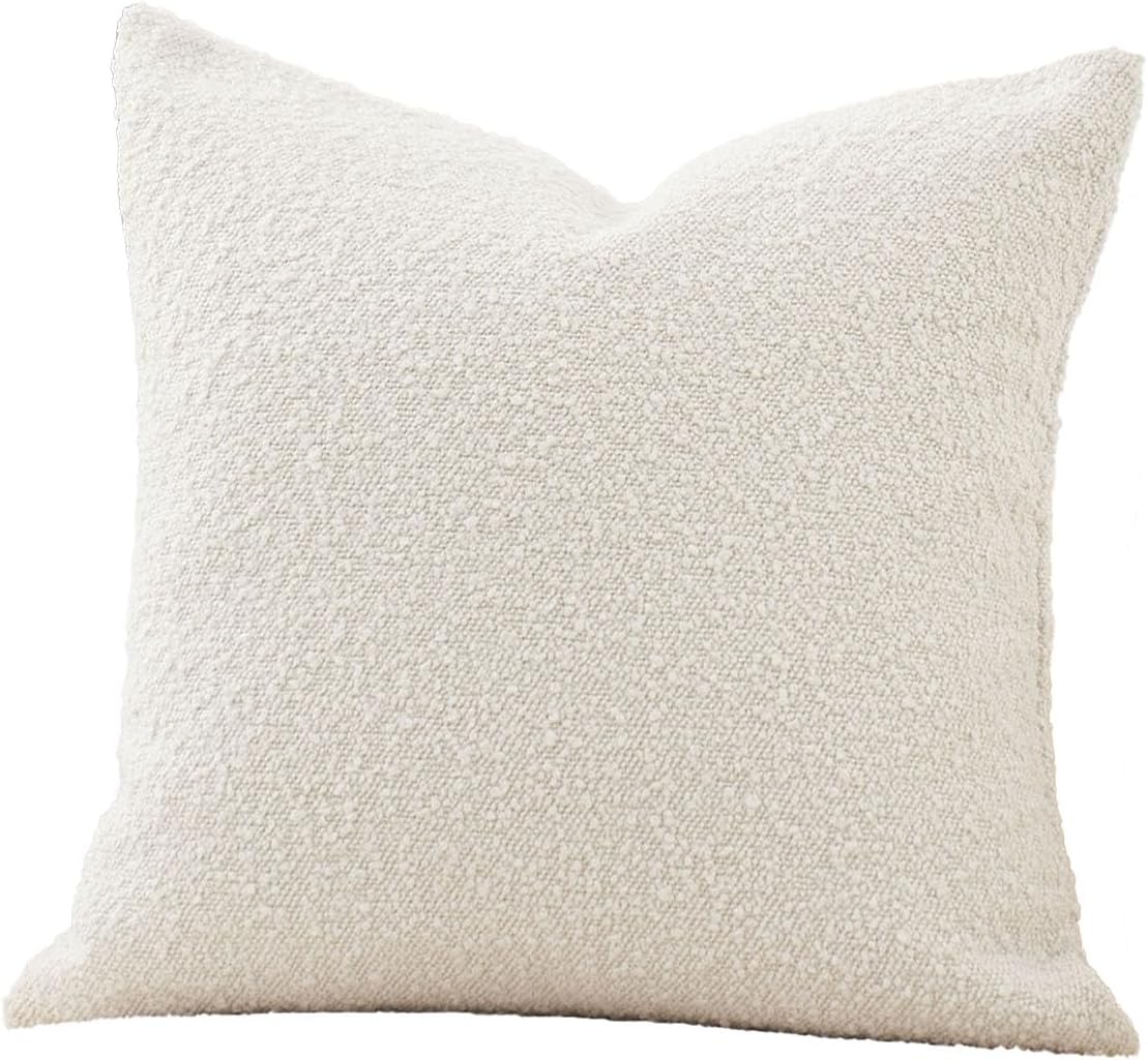 Luxury Decorative Throw Pillow Cover 18 x 18 Inch Textured Boucle Square Sofa Couch Pillow for Living Room Woven Accent Cushion Case, 1PC, Ivory