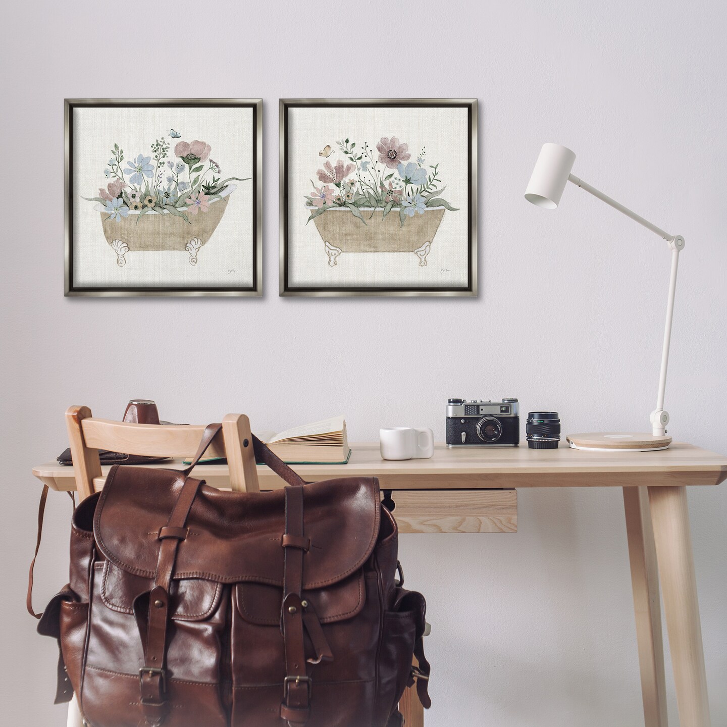 Stupell Industries Rustic Florals in Bathtubs 2pc Floating Frame Set Design by Tava Studios