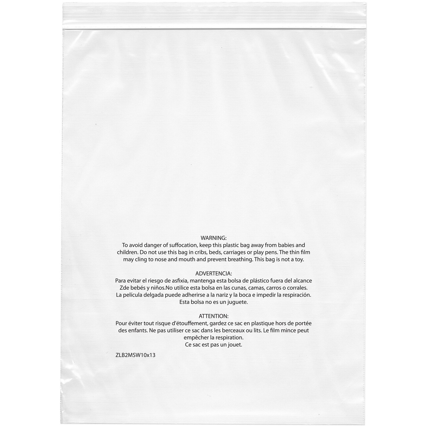 Plymor Zipper Reclosable Plastic Bags With Printed Suffocation Warning, 2 Mil
