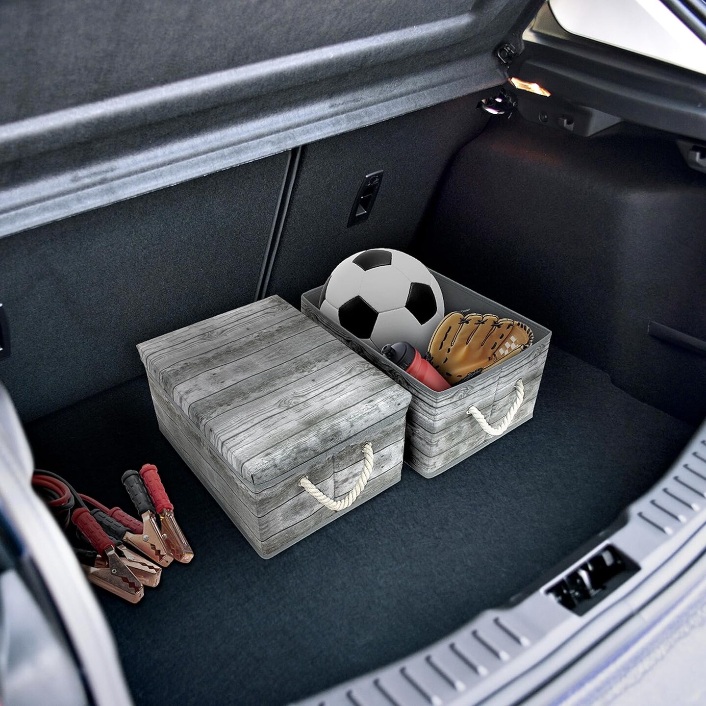 Storage Box Set with Lid, Carry Handles, Foldable Frame, Rustic Wood Grain Print Bins, Great for Toys, Memorabilia, Closet, Office, Bedroom, 2-Pack