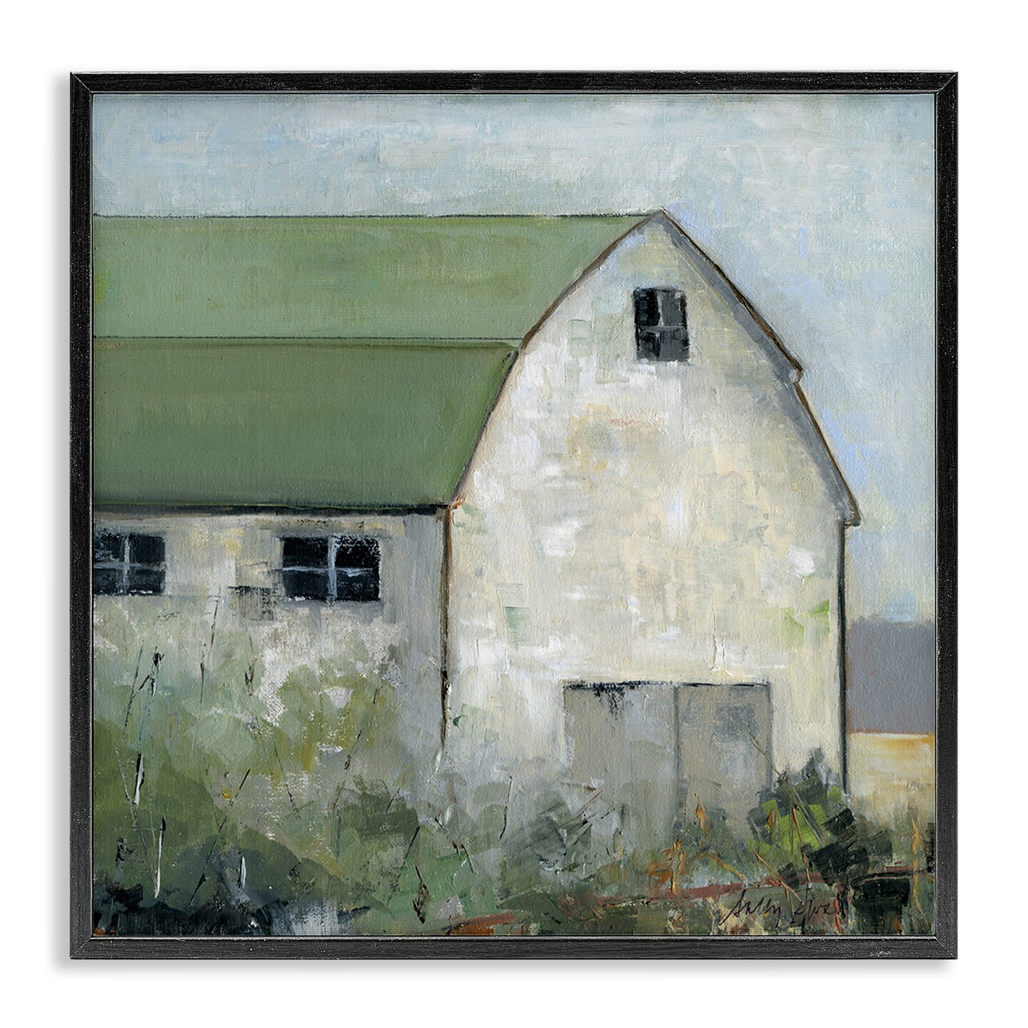 Stupell Industries Barn View with Green Roof Framed Giclee Design by Sally Swatland