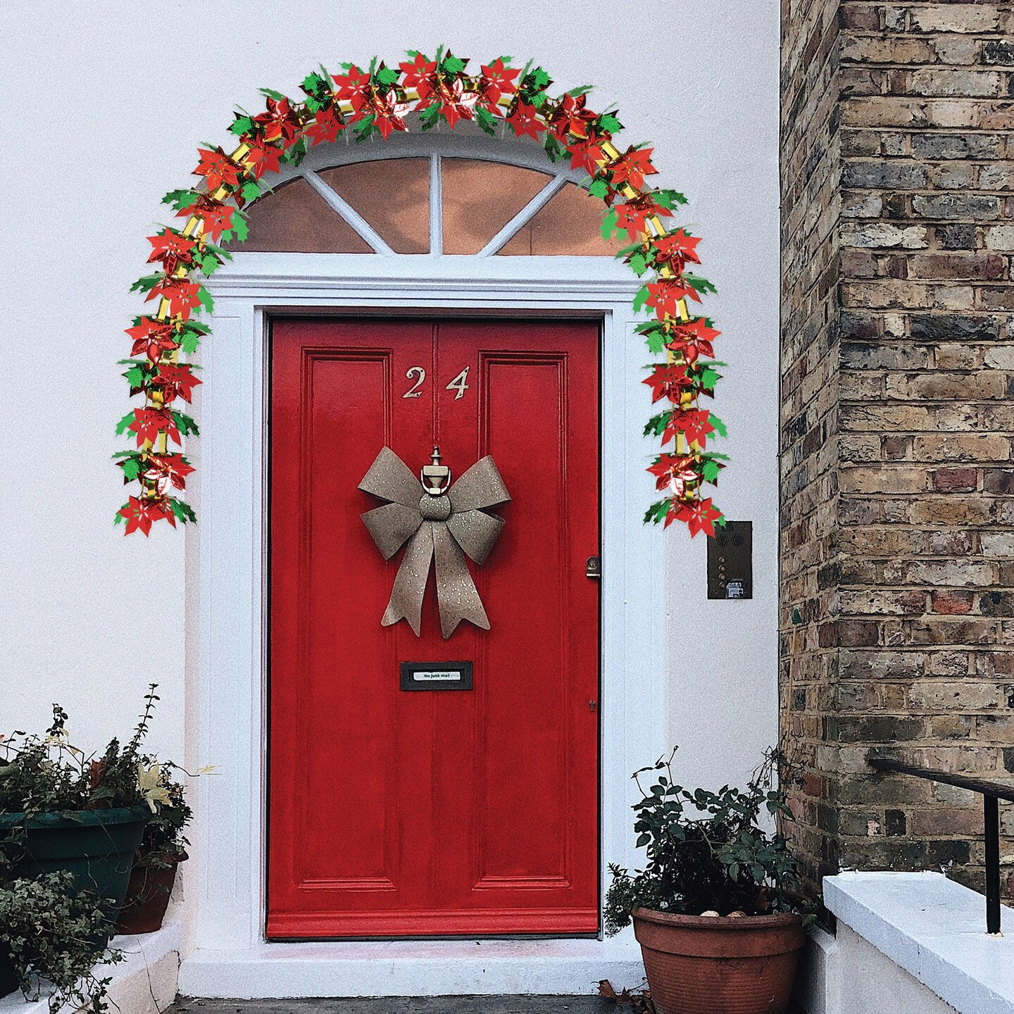 Beistle Metallic Poinsettia and Holly Column Christmas Garland - 9&#x27; x 12&#x22; - Set of 12