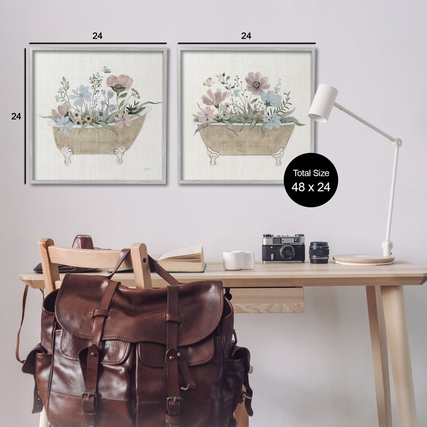 Stupell Industries Rustic Florals in Bathtubs 2pc Framed Giclee Set Design by Tava Studios