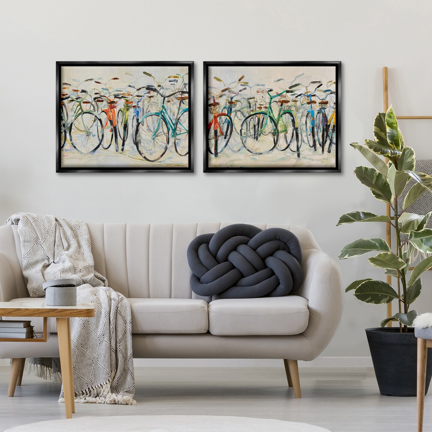 Stupell Industries Dynamic Bicycles on Beige 2pc Floating Frame Set Design by Dusza