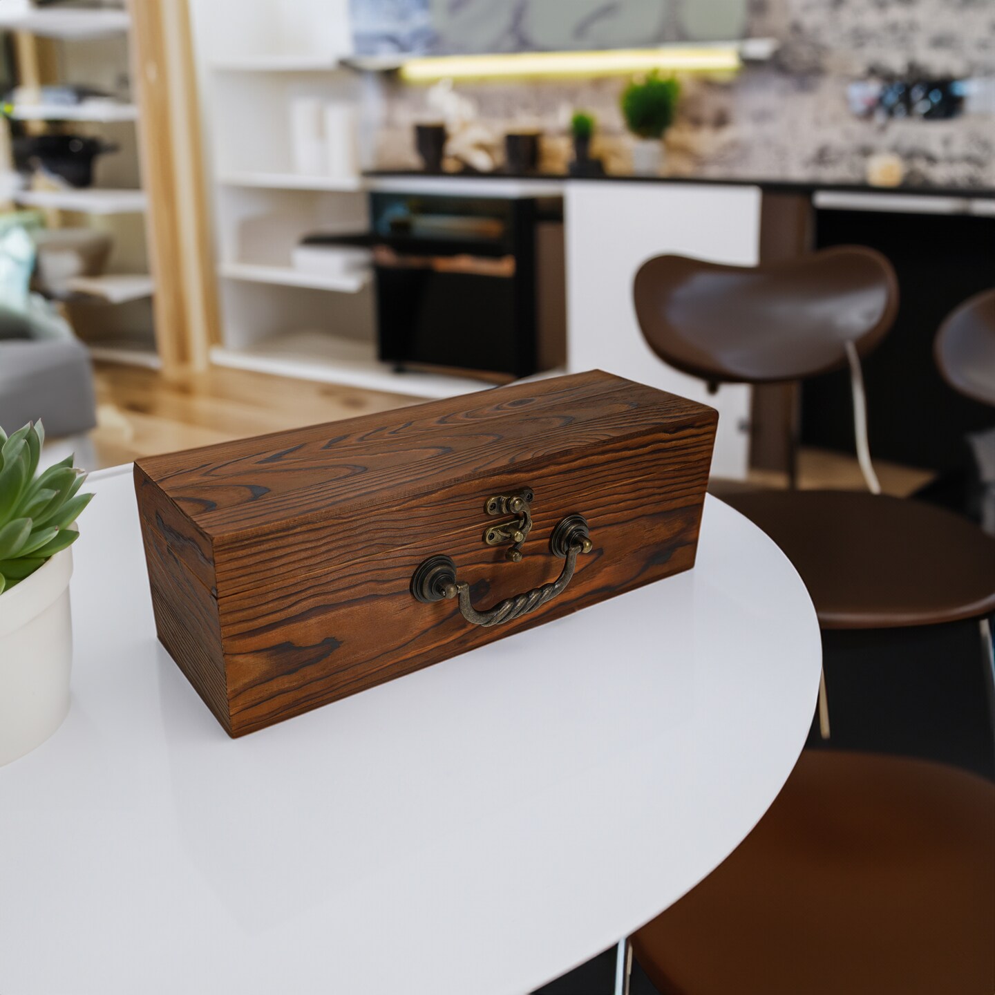 WE Games Wooden Storage Box, Walnut Stained Burnt Wood Finish