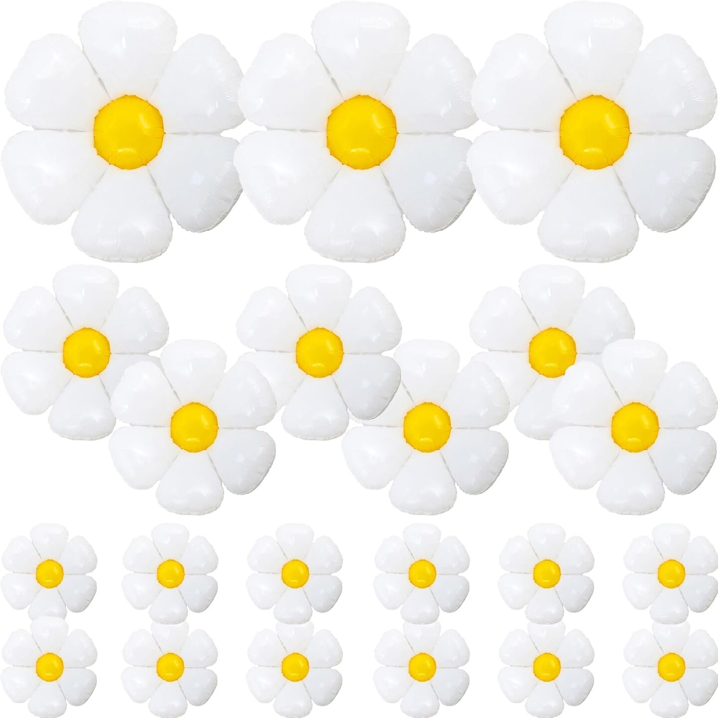 21Pcs Daisy Balloons White Flower Daisy Foil Mylar Balloons Daisy Party Decorations for Birthday Wedding Baby Shower Party Supplies(Huge Balloon X 3, Medium X 6, Small X 12)