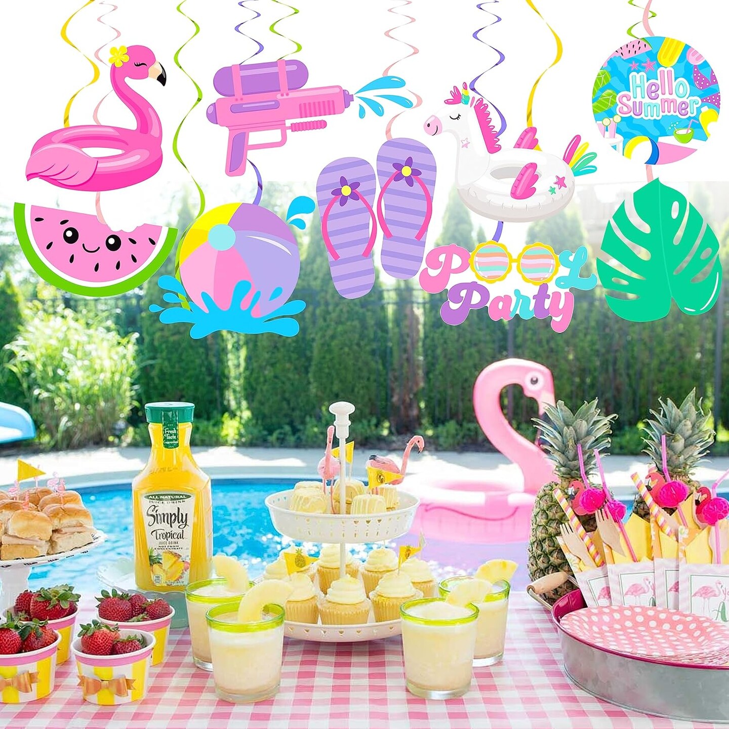 Splish Splash Birthday Decorations Foil Balloons Pool Birthday Party Banner Summer Pool Party Hanging Swirls for Girls Summer Beach Party Hawaiian Luau Tropical Party Decorations