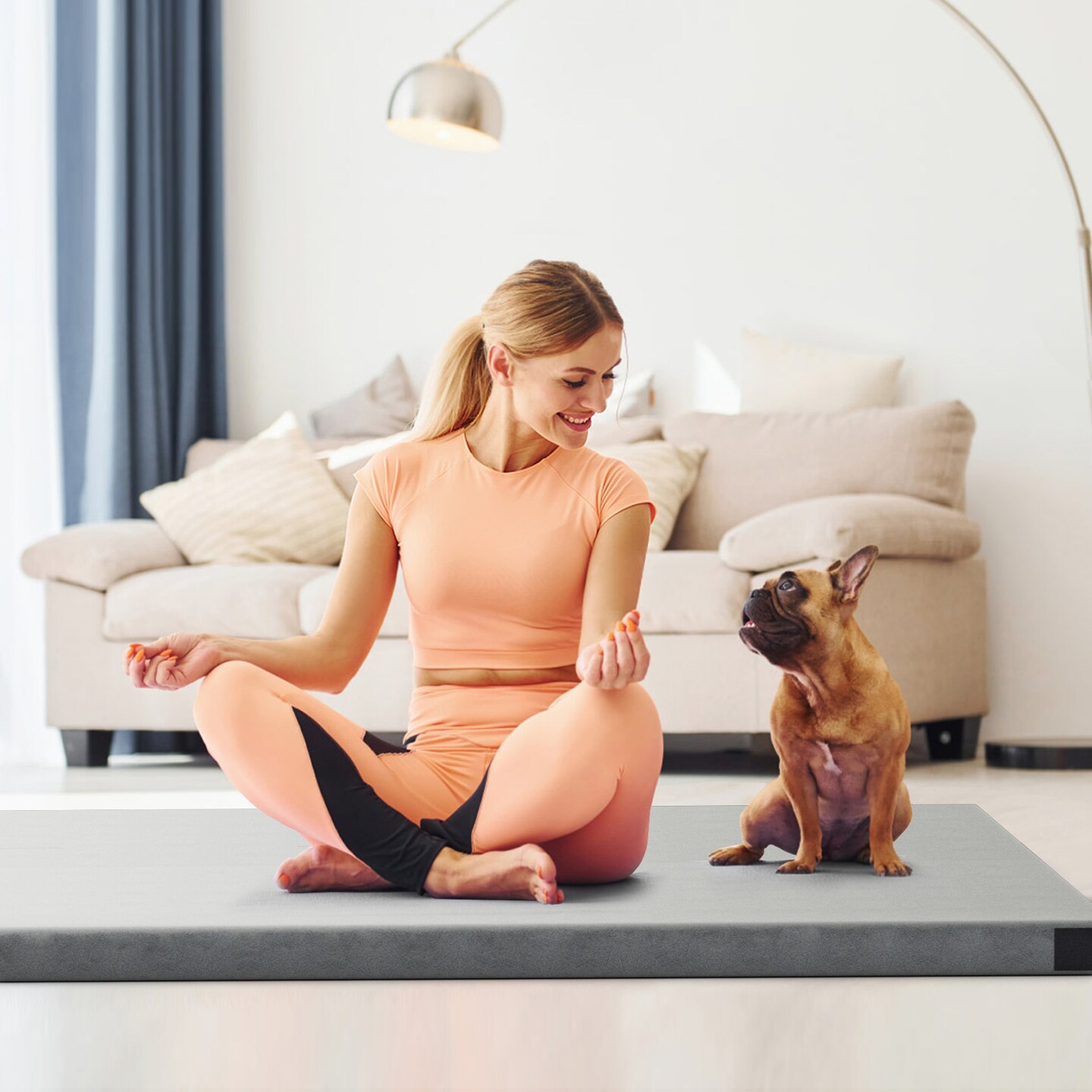 Memory Foam Outdoor Camping Mat Foldable Sleeping Pad with Waterproof Plush Cover and Carry Strap