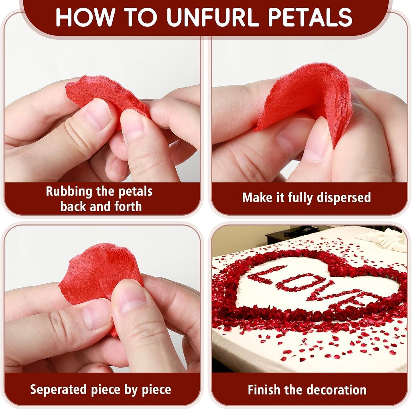 1200 PCS Artificial Silk Rose Petals Decoration for Romantic Night, Wedding, Event, Party, Valentines,Rose Petals for Bedroom,Fake Roses Petal Faux Flowers, Artificial Roses Petals