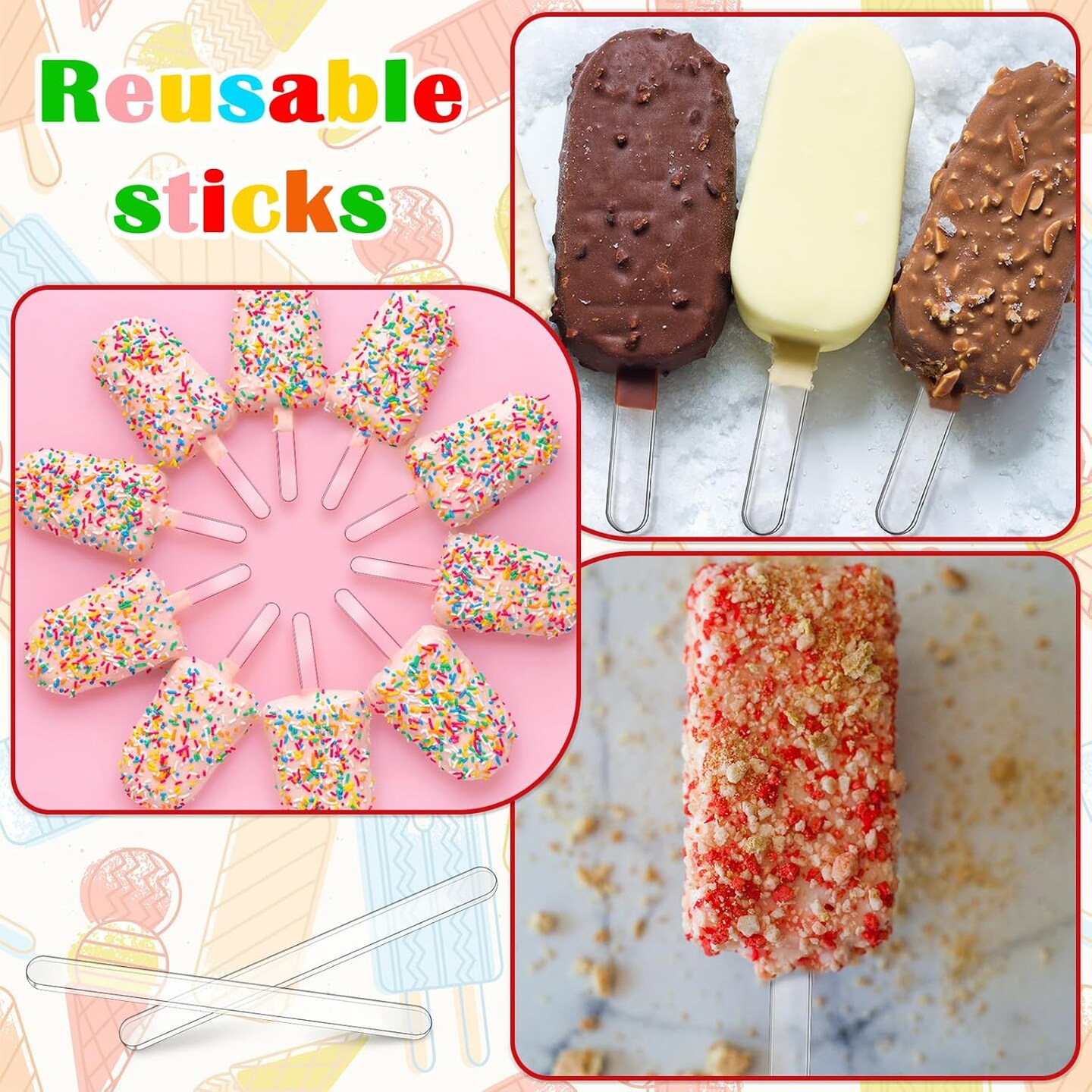 30 Pieces Acrylic Sticks Reusable Cakesicle Sticks Cake Pop Mold Mirror Ice Pop Sticks Ice Cream Cakesicle Mold for Home Cake Candy Gifts Party Craft (4.5 Inches, Transparent)