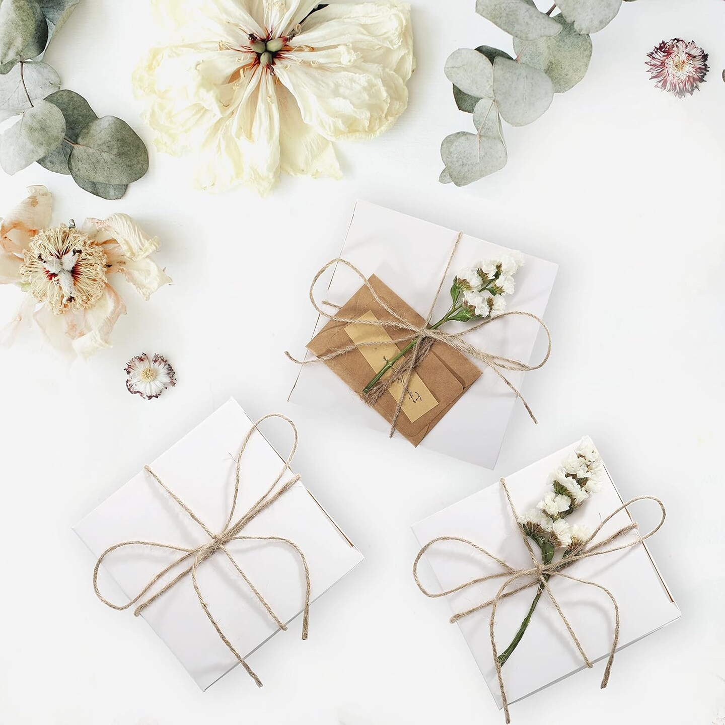 20 Pack White Small Gift Boxes with Lids for Party Gift Boxes, Ornament Boxes, Wedding Boxes Easy to Assemble Gift Box with 24 Thank You Stickers