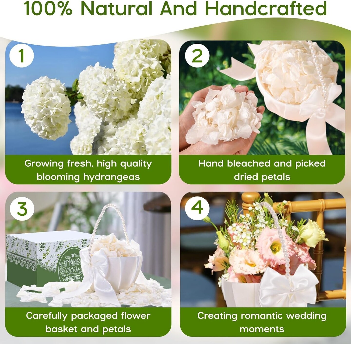 Flower Girl Basket White Real Dried Flower Petals Set - 1.06oz Ivory Natural Dried Hydrangea Flower Petals