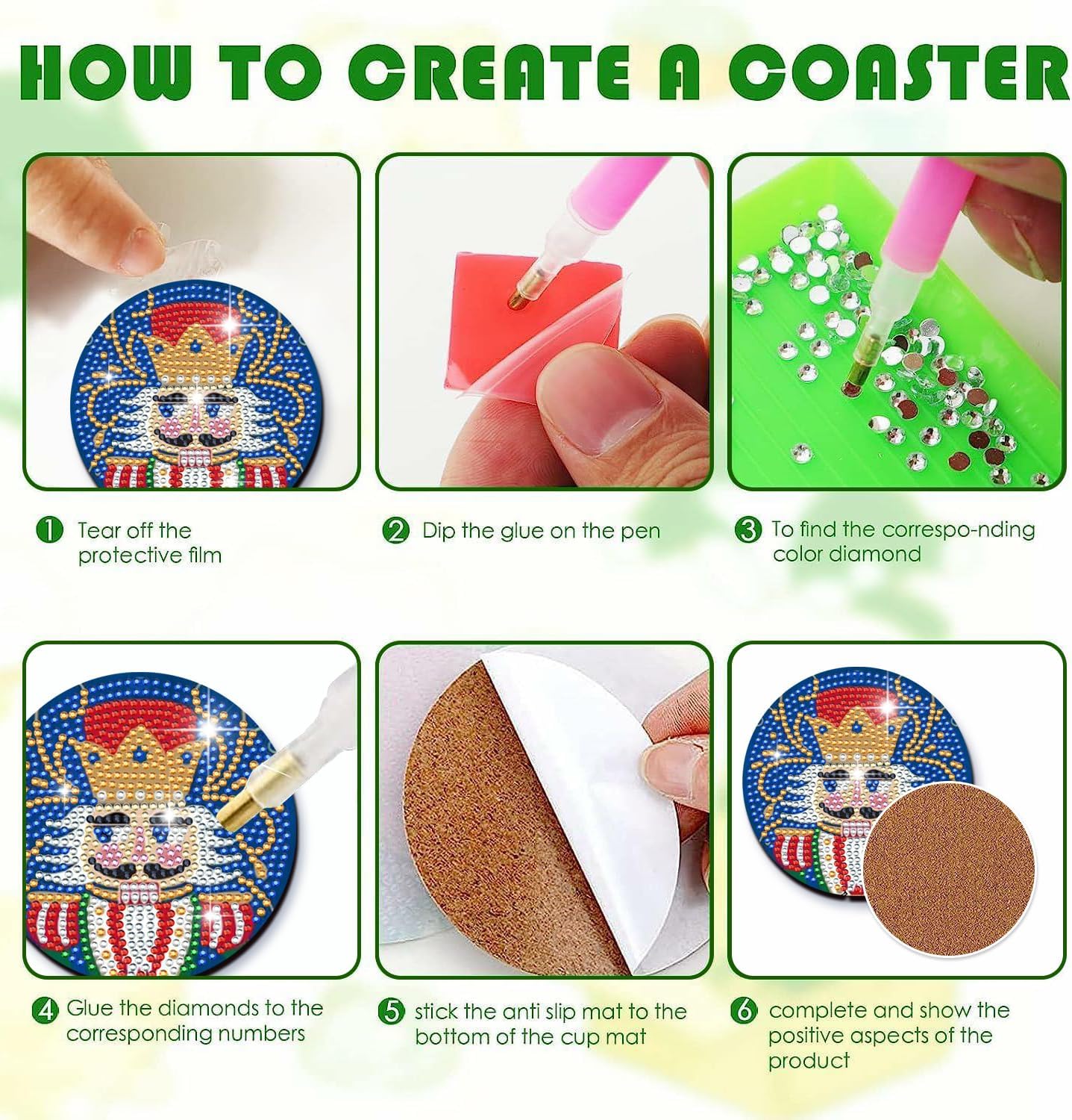 DIY Christmas Soldier Art Coasters with Holder - 8 Pcs Diamond Art Kits for Adults Beginners