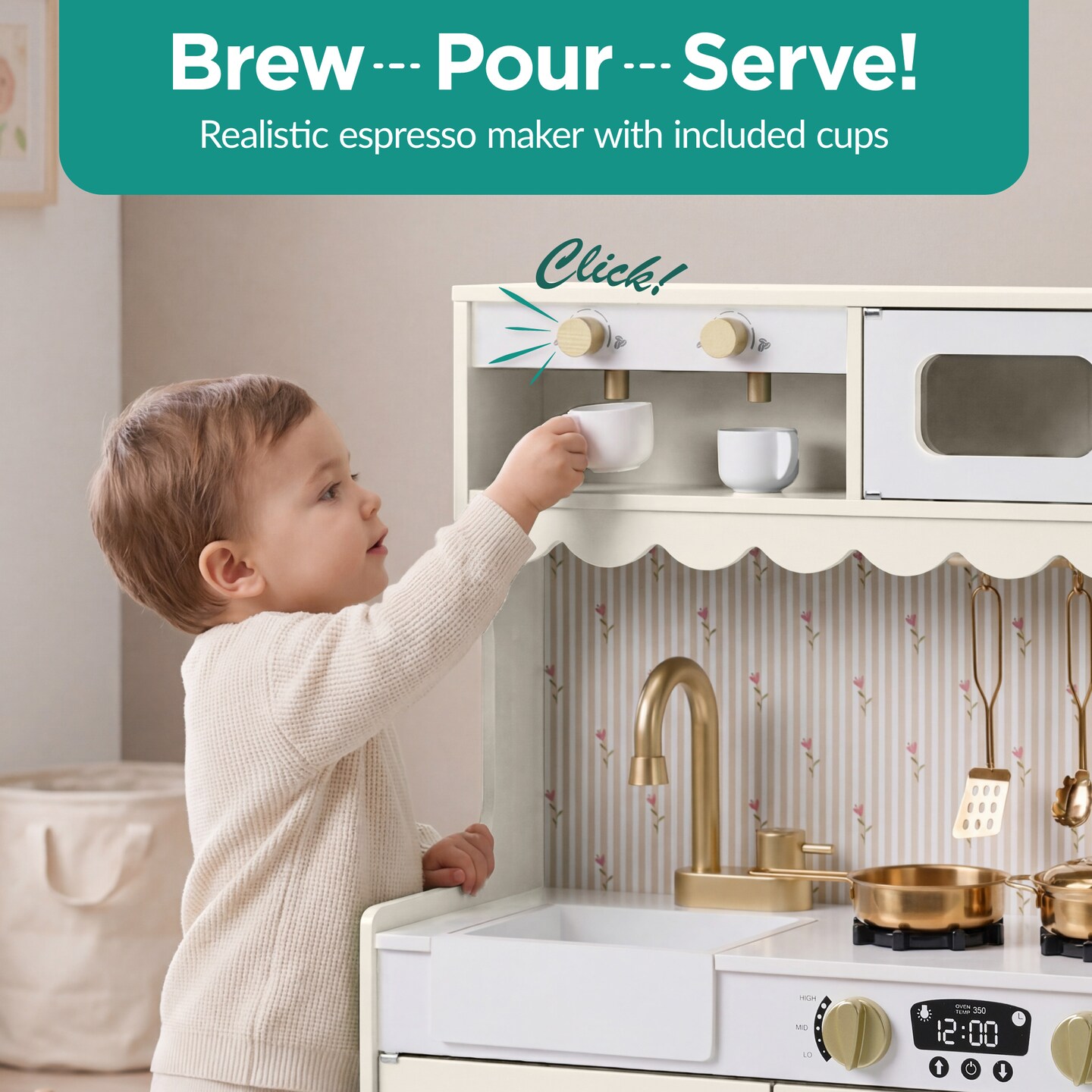 Best Choice Products Wooden Cottage Kids Pretend Play Kitchen with 11 Accessories, Espresso Machine