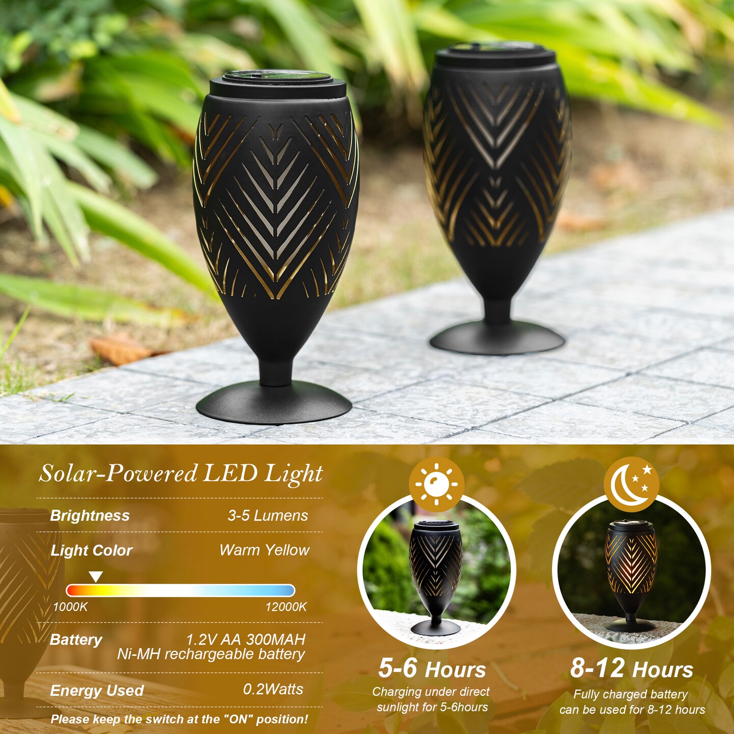 8.75"H Set of 4 Black Metal Cutout Geometric Pattern Solar Powered Outdoor Lantern with LED Light