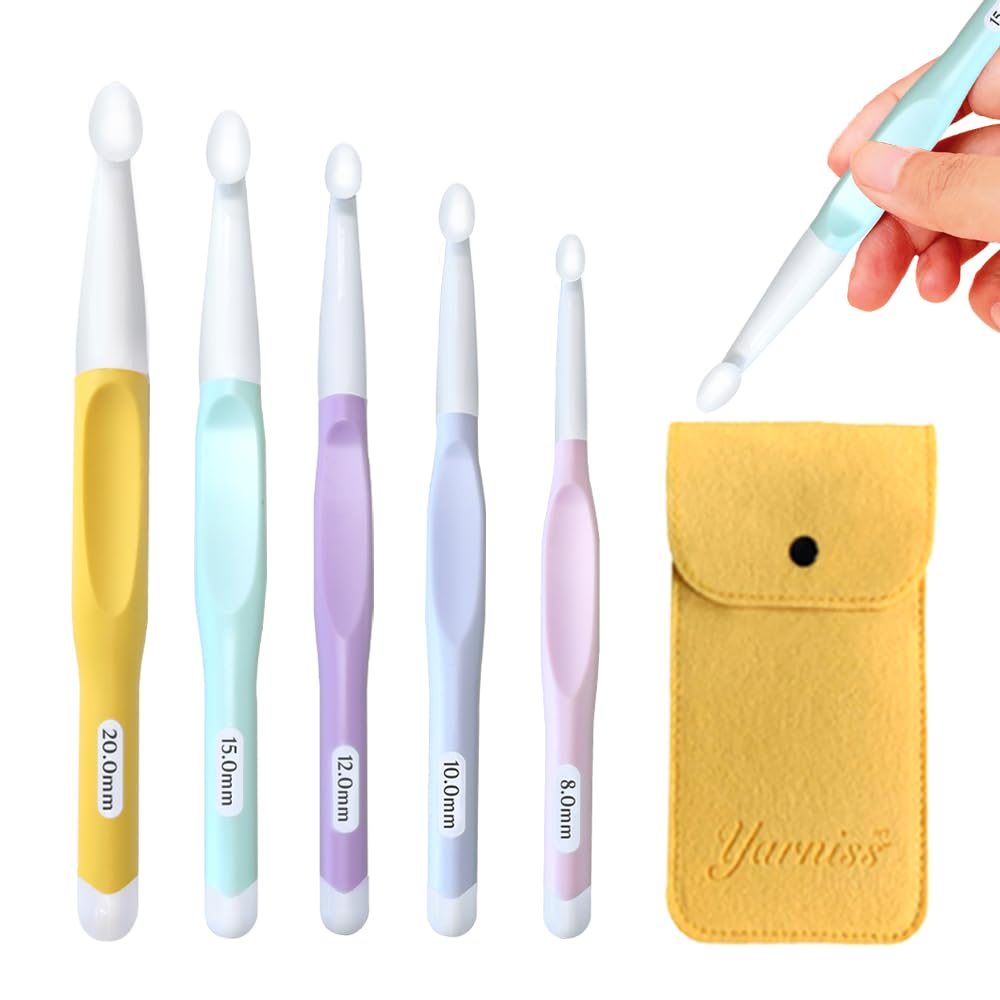 Large Ergonomic Crochet Hooks Set, Big Crochet Hooks for Chunky Yarn Size 8.0mm 10.0mm 12.0mm 15.0mm 20.0mm