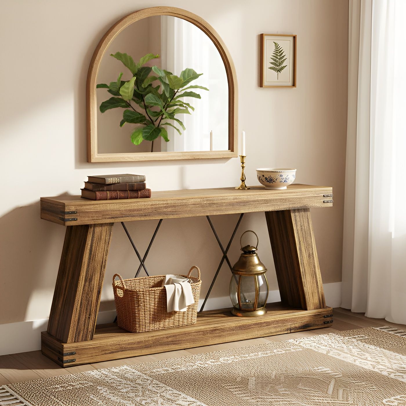 Farmhouse Console Table 71-Inch Two-Tier Entryway Sofa Table Wood