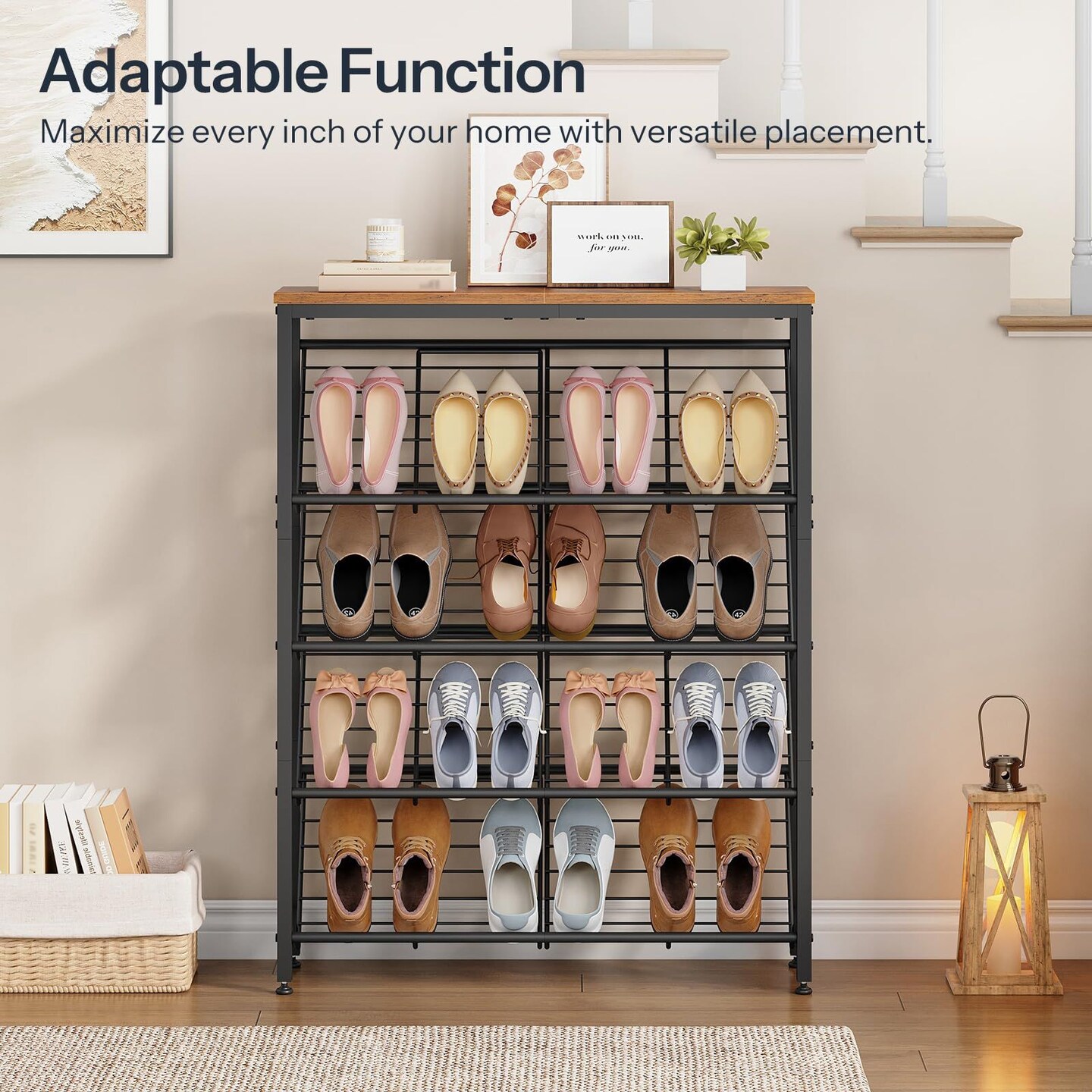 Compact Slanted Shoe Rack with Adjustable Feet, 5-Tier Storage