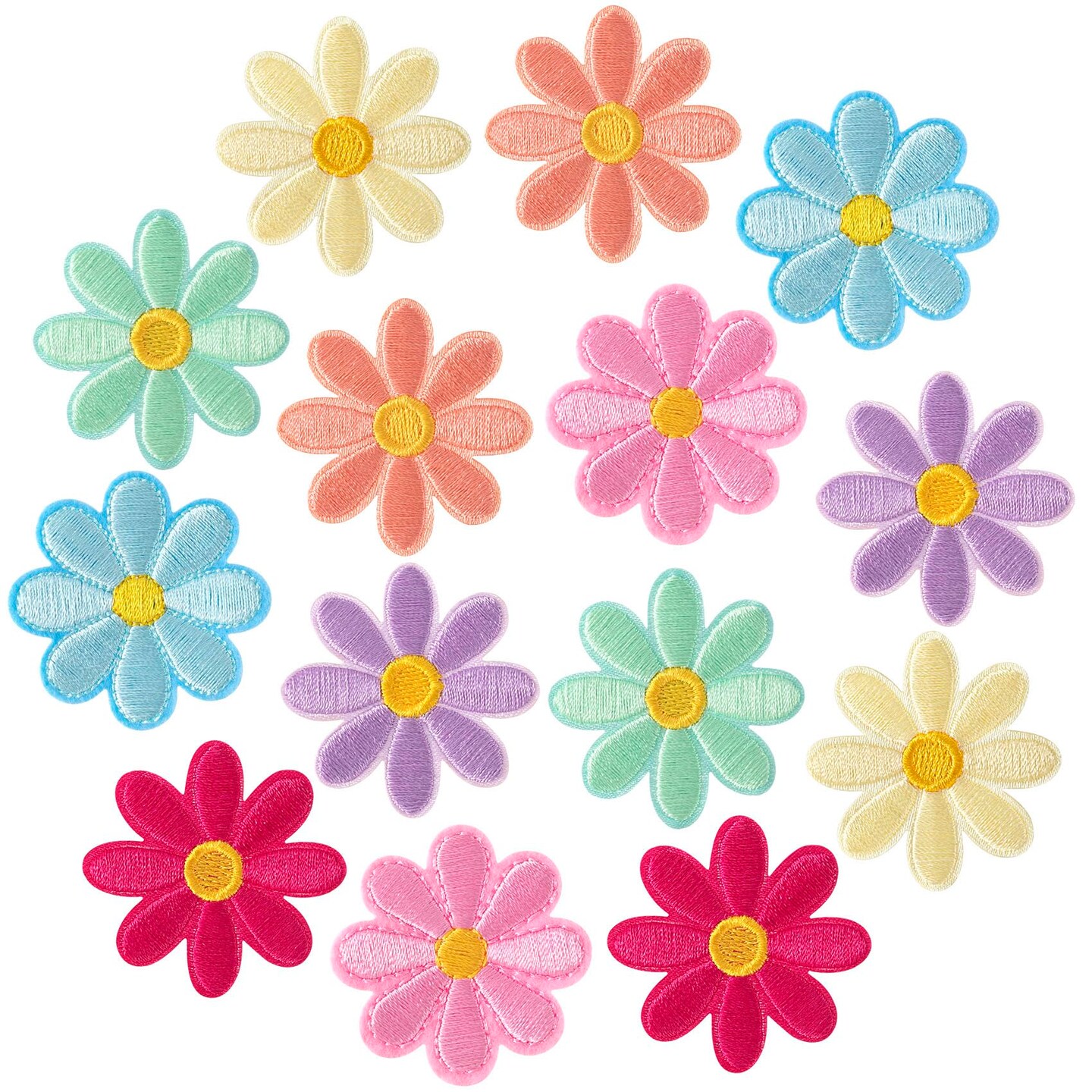 14 Pcs Flower Iron on Patches, Cute Daisy Flower Applique Patch, Sew On Embroidered Applique Sewing Patches for Bags, Jackets, Jeans, Clothes DIY Patches, 1.57x1.57inch (W*H), 7 Colors