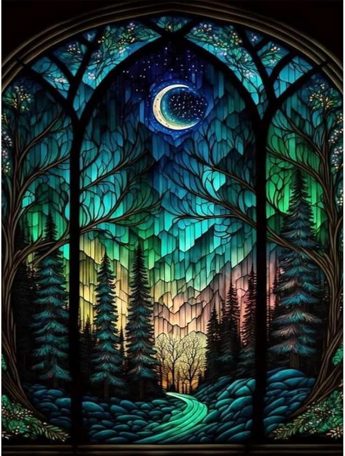 Starry Night Diamond Painting Kit (12x16 Inch) - 5D DIY Tree and Moon Gem Art for Adults - Full Drill Crystal Embroidery Craft for Home Wall Decor and Stress Relief