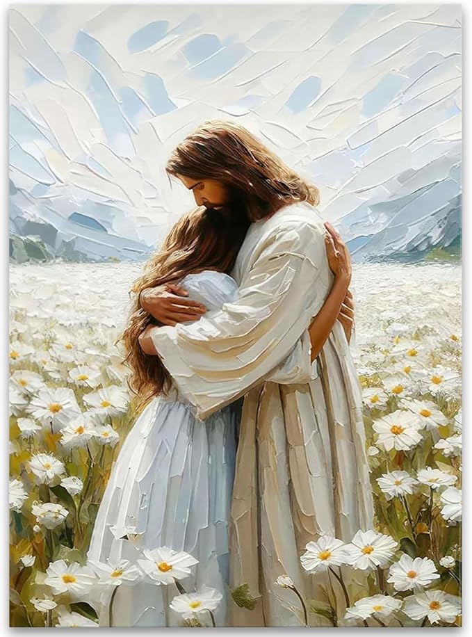 Paint by Numbers for Adults and Kids Beginner, Jesus Hugging Woman Christian Painting by Number Kits On Canvas, Number Artist Paint by Number Kit DIY Oil Painting Acrylic Paints, Home Wall Decor