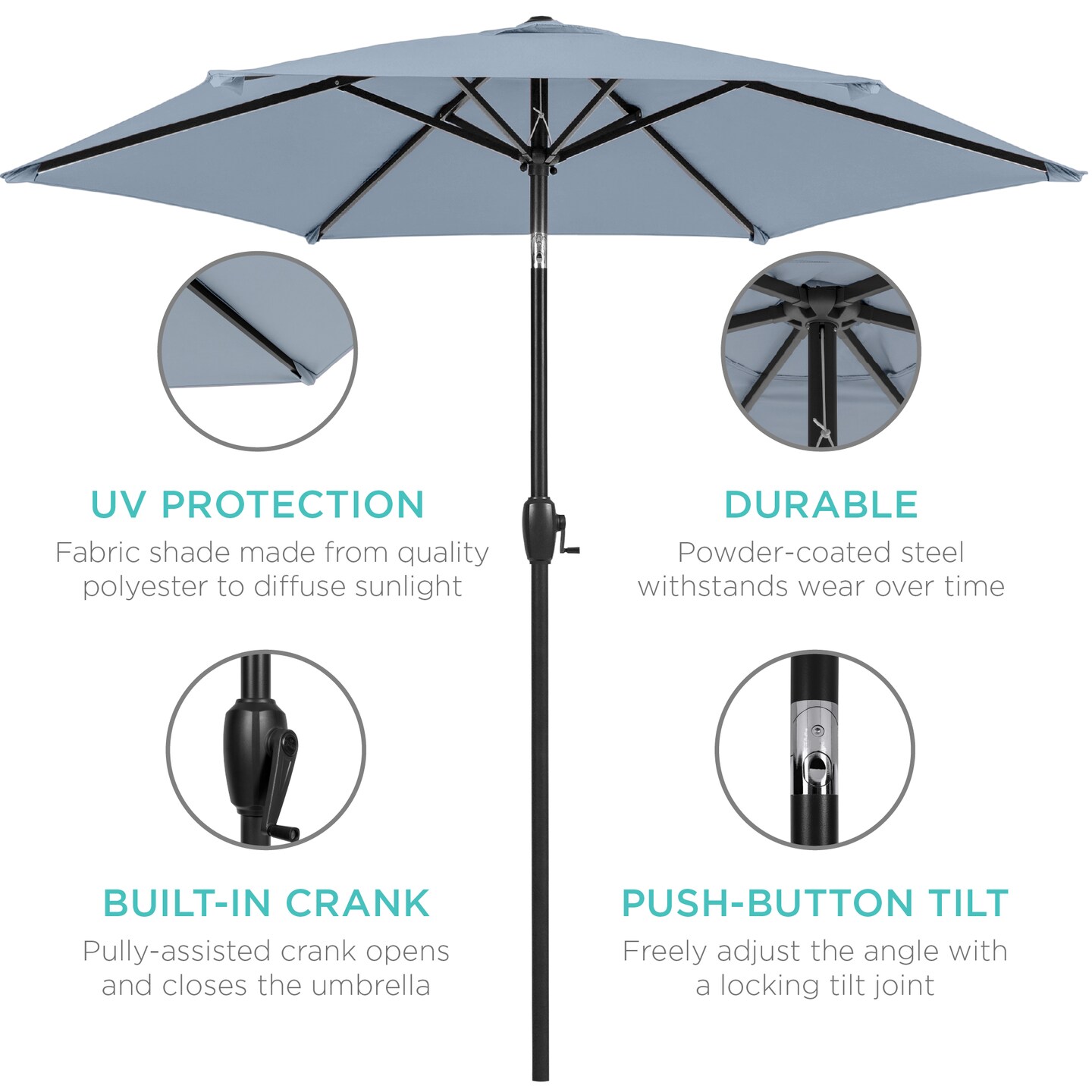 Best Choice Products 7.5ft Heavy-Duty Outdoor Market Patio Umbrella w/ Push Button Tilt, Easy Crank