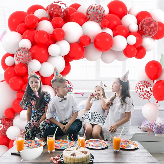Red White Balloon Arch Garland kit - Matte Red White Balloons Red Confetti Balloons for Wedding Birthday Graduation Christmas Valentines Mother's Day Anniversary Party Decorations