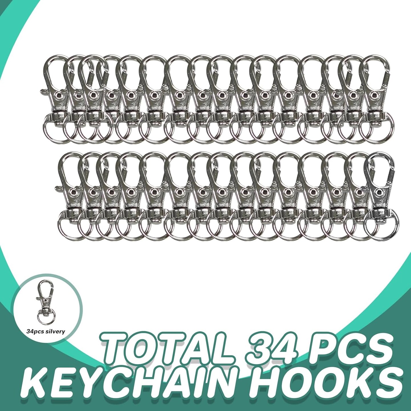 68PCS Swivel Snap Hooks with Key Rings, Metal Lobster Claw Clasp, 34PCS Keychains Clips Hooks and 34PCS Key Chain Rings, Silver