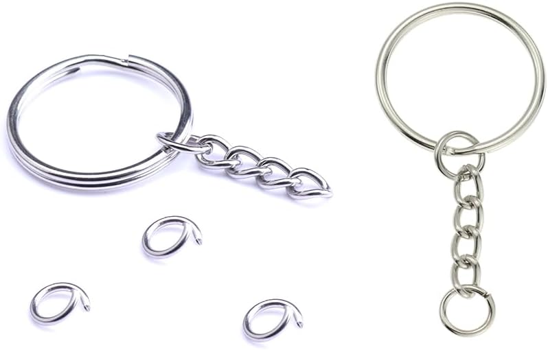 50Sets 1 inch Keychain Rings Silver Split Round Key Ring with Chain and Open Jump Rings for DIY Keychain Making Crafts