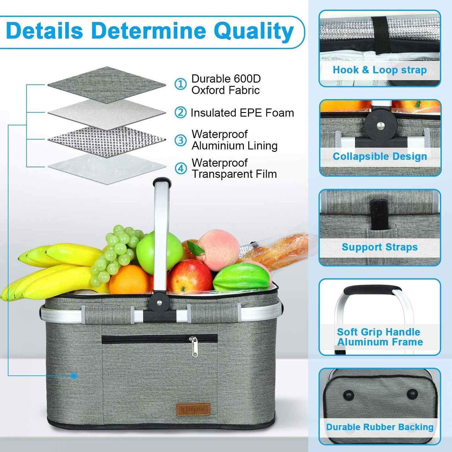 35L Large Picnic Basket 2 Layers of Internal Pockets Leak-Proof and Insulated Folding, Internal Support Does Not House Warming Gifts New Home, Wedding Gifts for Couple
