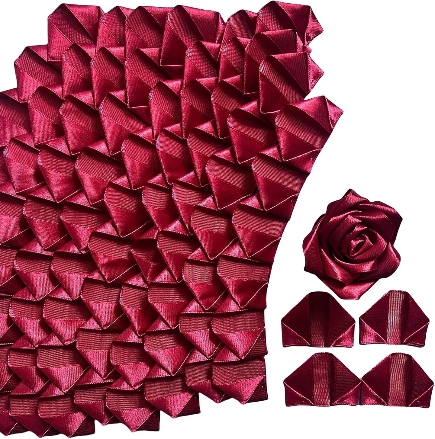300Pieces Premade Satin Ribbon Rose Petals Half-Finished for Eternal Rose DIY Ramos Forever Flowers Bouquets Everlasting Floral,for Wedding,Anniversary,Birthday
