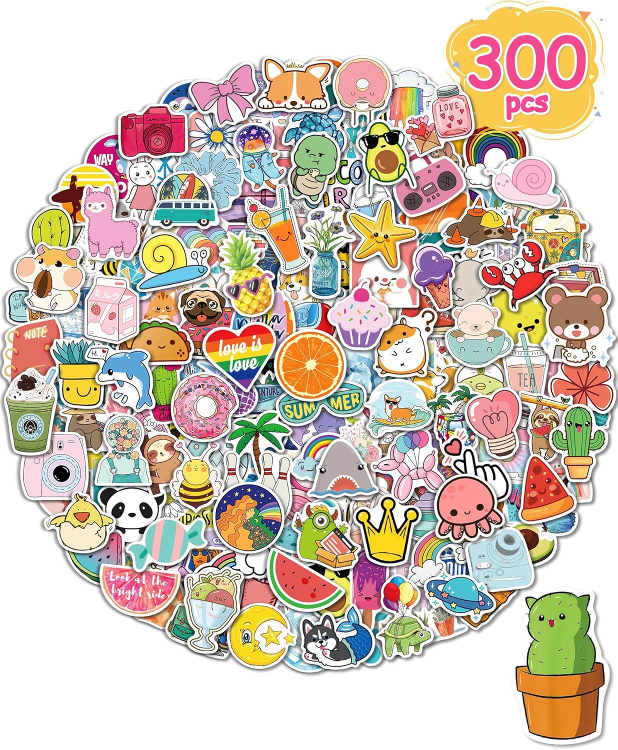 Sticker for Water Bottles, 300 Pcs/Pack Cute Vinyl Waterproof Vsco Laptop Stickers