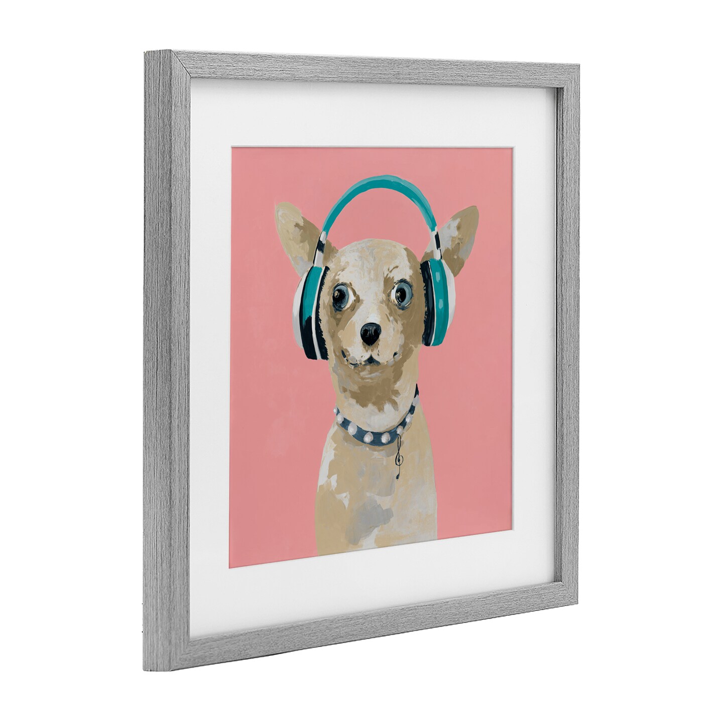 Stupell Industries Jammin' Pup on Pink Framed Print Under Glass, design by Lorenzo Collective