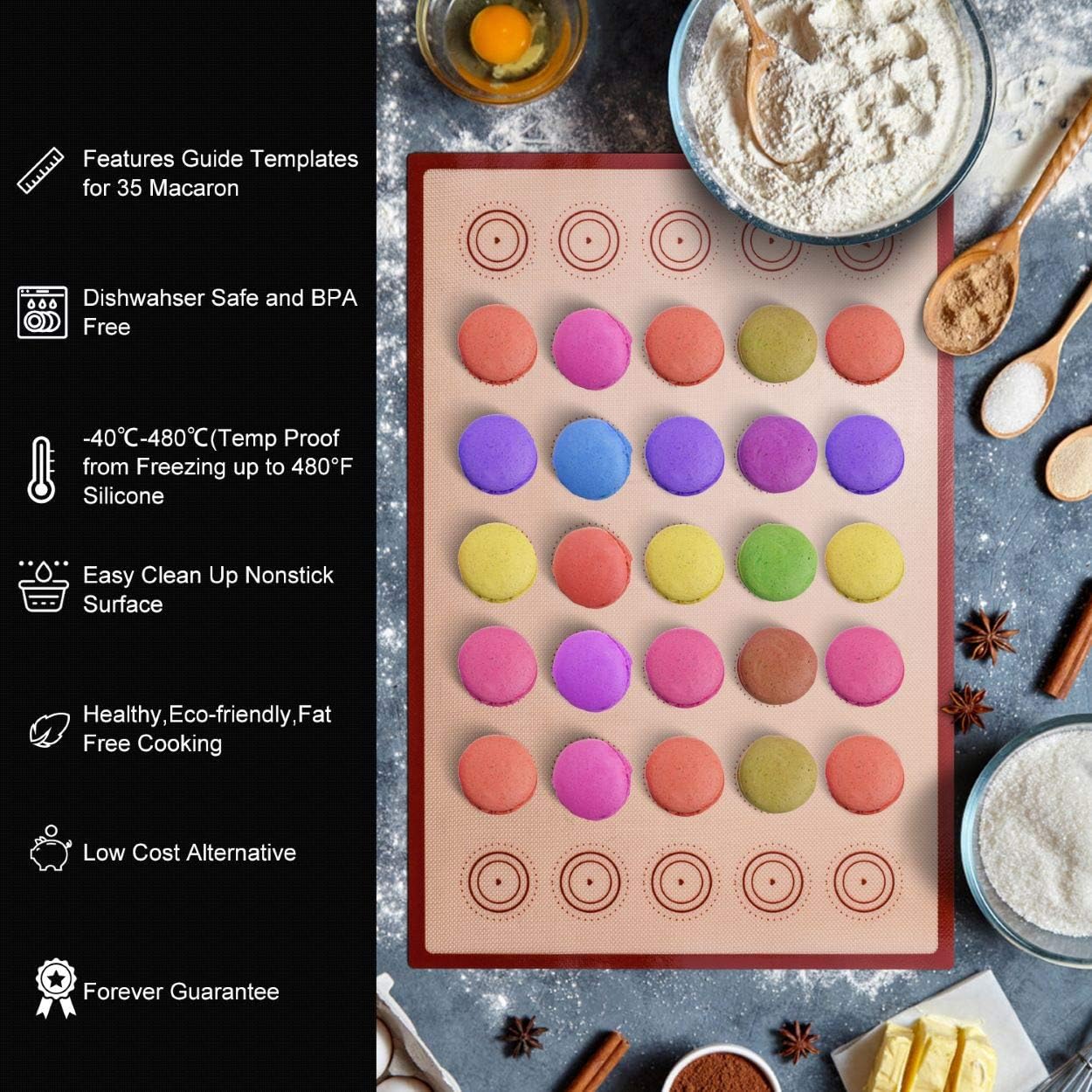 16-Piece Macaron Silicone Baking Mat Kit – Nonstick Half-Sheet Macaroon Mats with 6 Piping Tips, 2 Piping Bags, 2 Couplers & 3 Bag Ties for Baking and Decorating