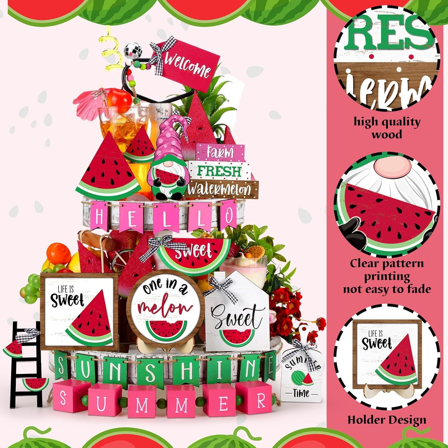 25 Pcs Summer Tabletop Decor Watermelon Table Signs for Home Summer Kitchen Table Decoration