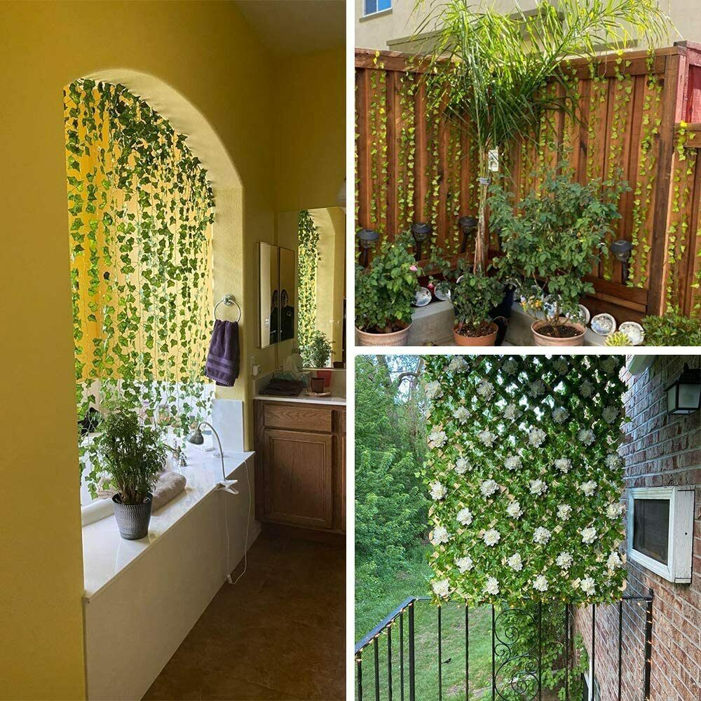 12 Pack Artificial Hanging Ivy Vine Garland - 6.9ft Silk Fake Plants for Home, Garden, Wedding Decor (72 Leaves/Vine, Weatherproof)