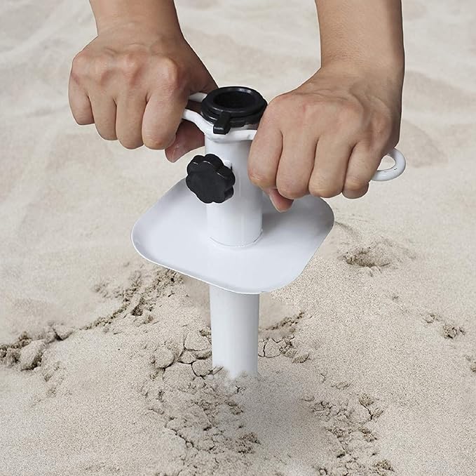 Summer Beach Umbrella Sand Anchor Metal Heavy Duty Outdoor Umbrellas Base Ground Screw Auger with Carry Bag Universal &#x26; One Size Fits All for Sun Protection, Shade, High Winds White