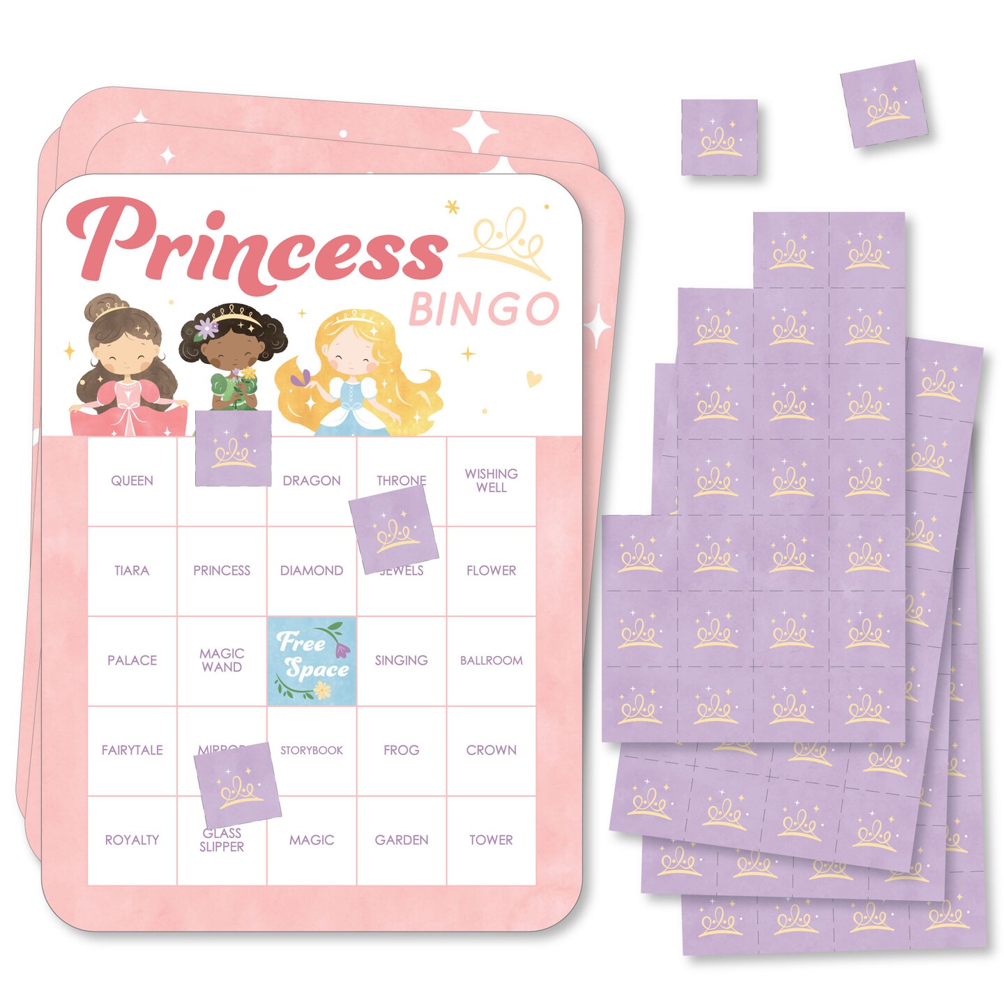 Big Dot of Happiness Princess Bingo Cards and Markers, Princess Birthday Party Bingo Game Activity for Kids - Set of 18