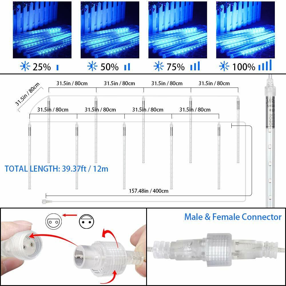 10Pcs Solar Meteor Shower Lights Outdoor - Waterproof LED String Lights with Remote, IP65 for Garden, Christmas, Wedding, Party Decor