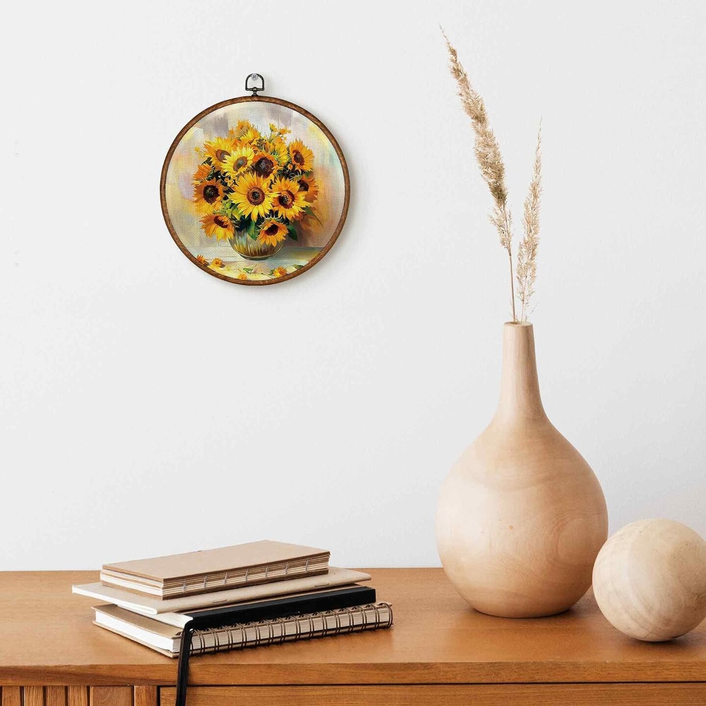 Summer Vintage Sunflower Round Wall Art Decor 10x10, Rustic Floral Framed Canvas Prints Wall Artwork, Aesthetic Flowers Wall Hanging Room Door Decor for Farmhouse Bedroom Living Room Kitchen