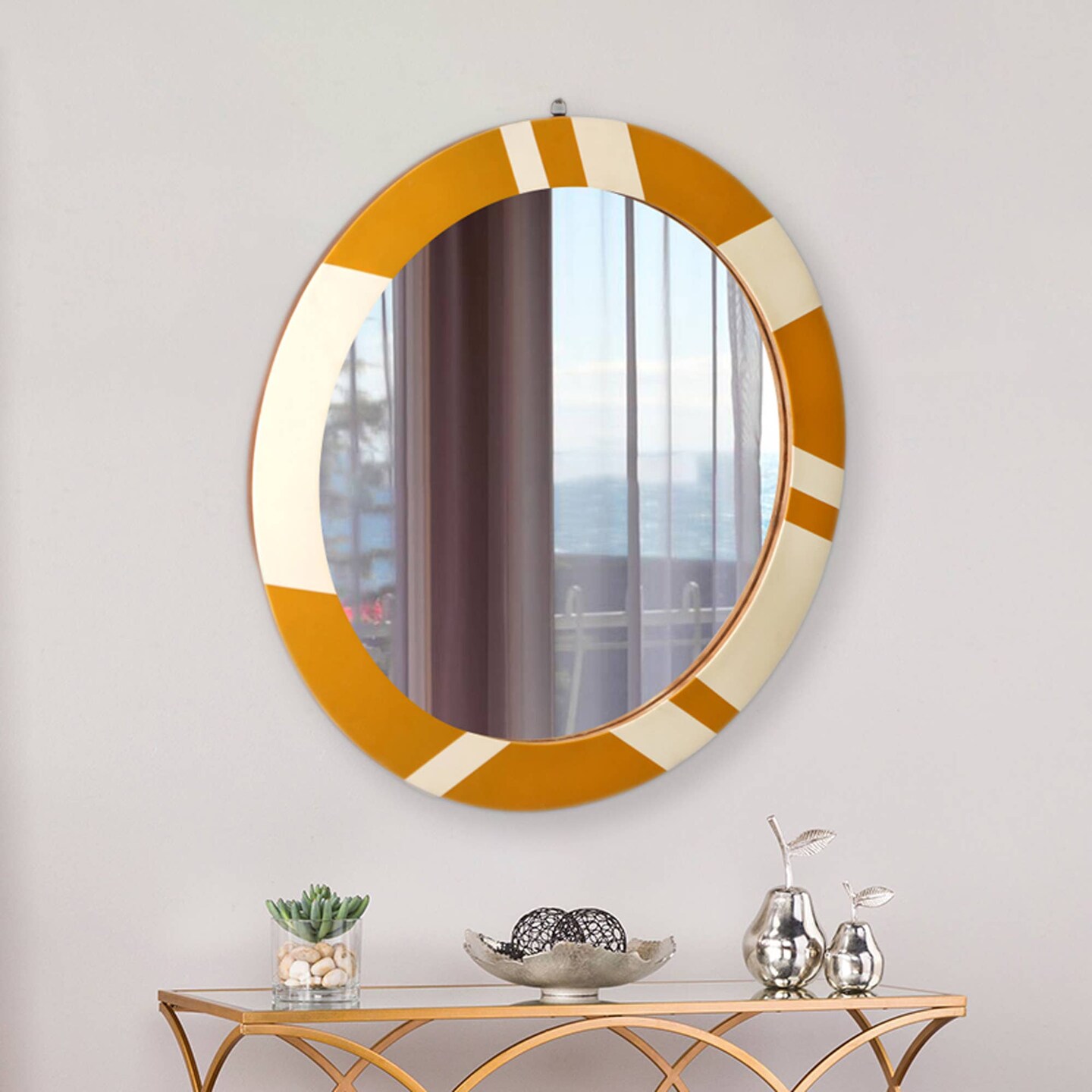 30&#x22; Decorative Round Golden &#x26; Ivory Wall Mirror