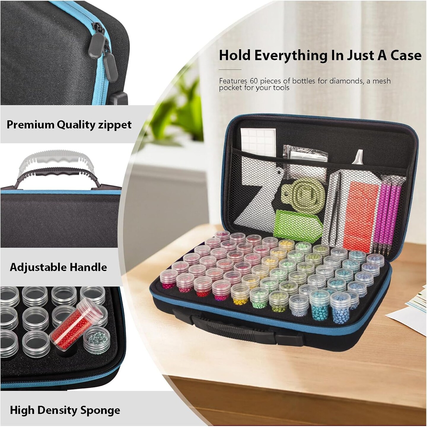 Diamond Painting Storage Boxes, 60 Slots Bead Storage with 5D Diamond Art Accessories and Tools Kit