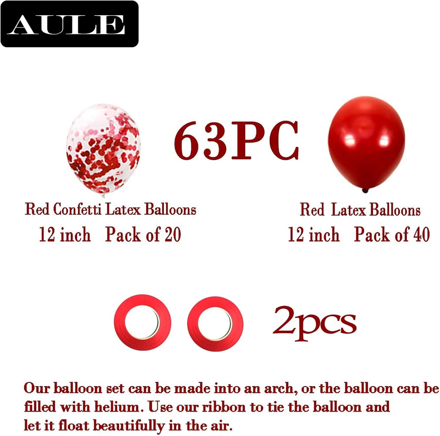 Red Balloons and Red Confetti Balloon 12 inches 60 Pack Premium Latex red Balloons with Red Ribbon